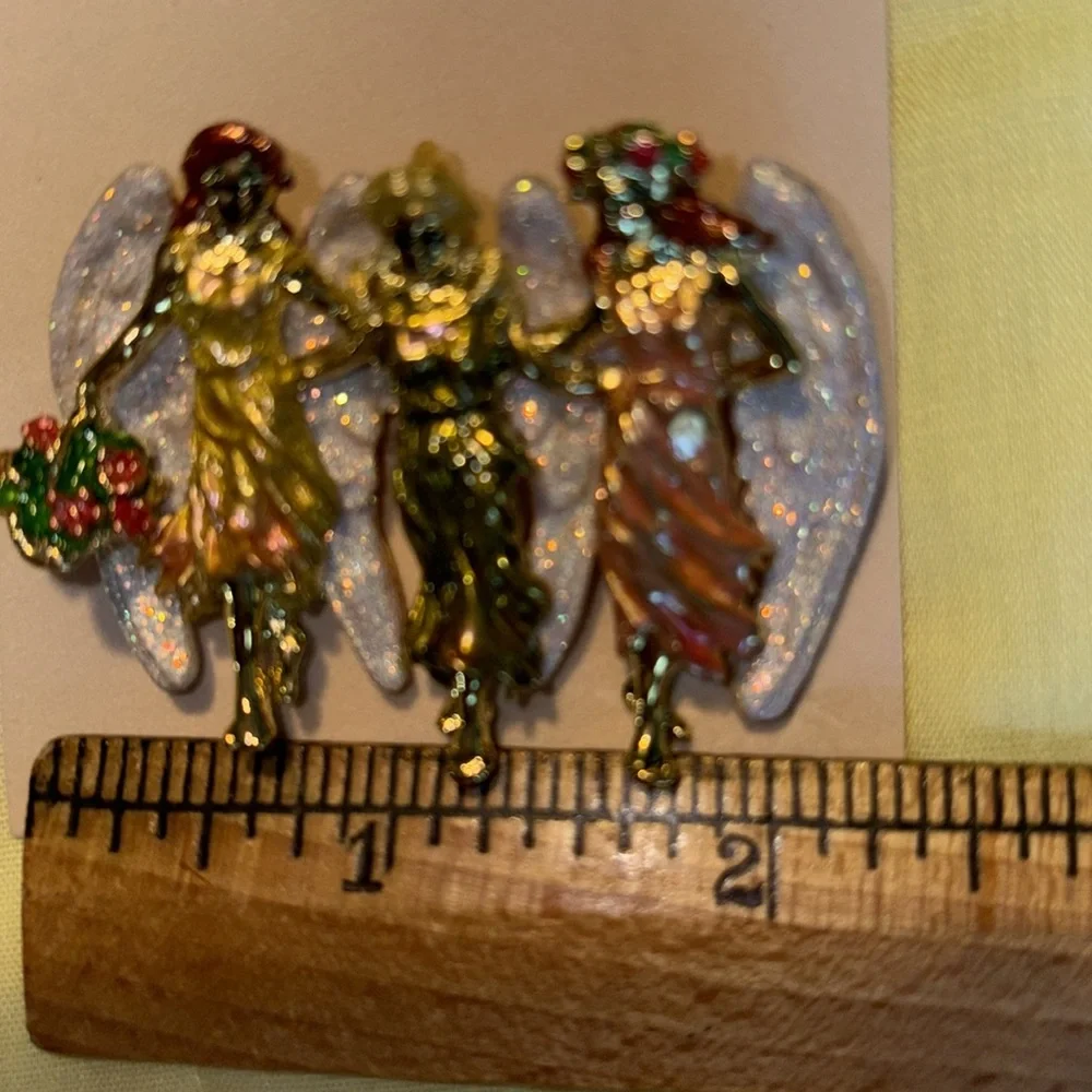 NWOT KIRK’S FOLLY 3 angels w/enamel & glitter gt pin/pendant  $55 - Picture 4 of 10